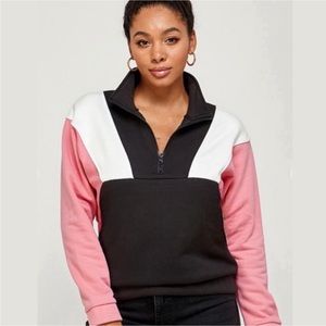 NWT Pink, White & Black Color Block Pullover Sweatshirt